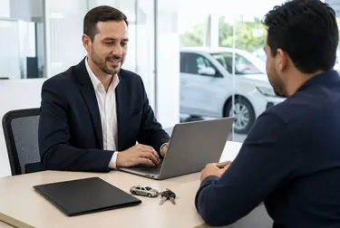 Profissional preparando documentos para licenciamento de veículo.
